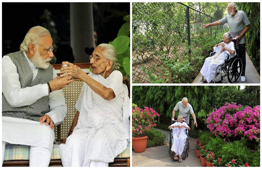मां हीरा बा के साथ पीएम मोदी।