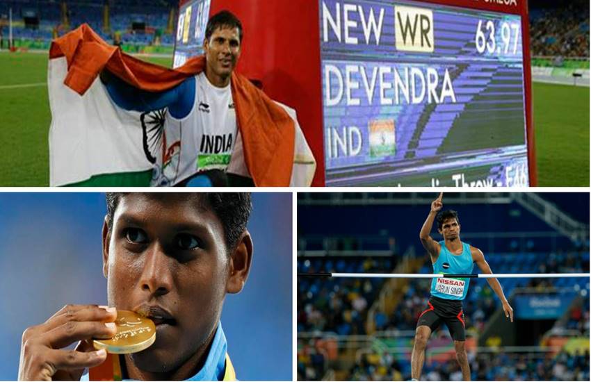 (रियो पैरालंपिक में भारत के लिए पदक जीतने वाले देवेंद्र झाझरिया, थांगवेलु मरियप्पन और वरुण सिंह भाटी।)