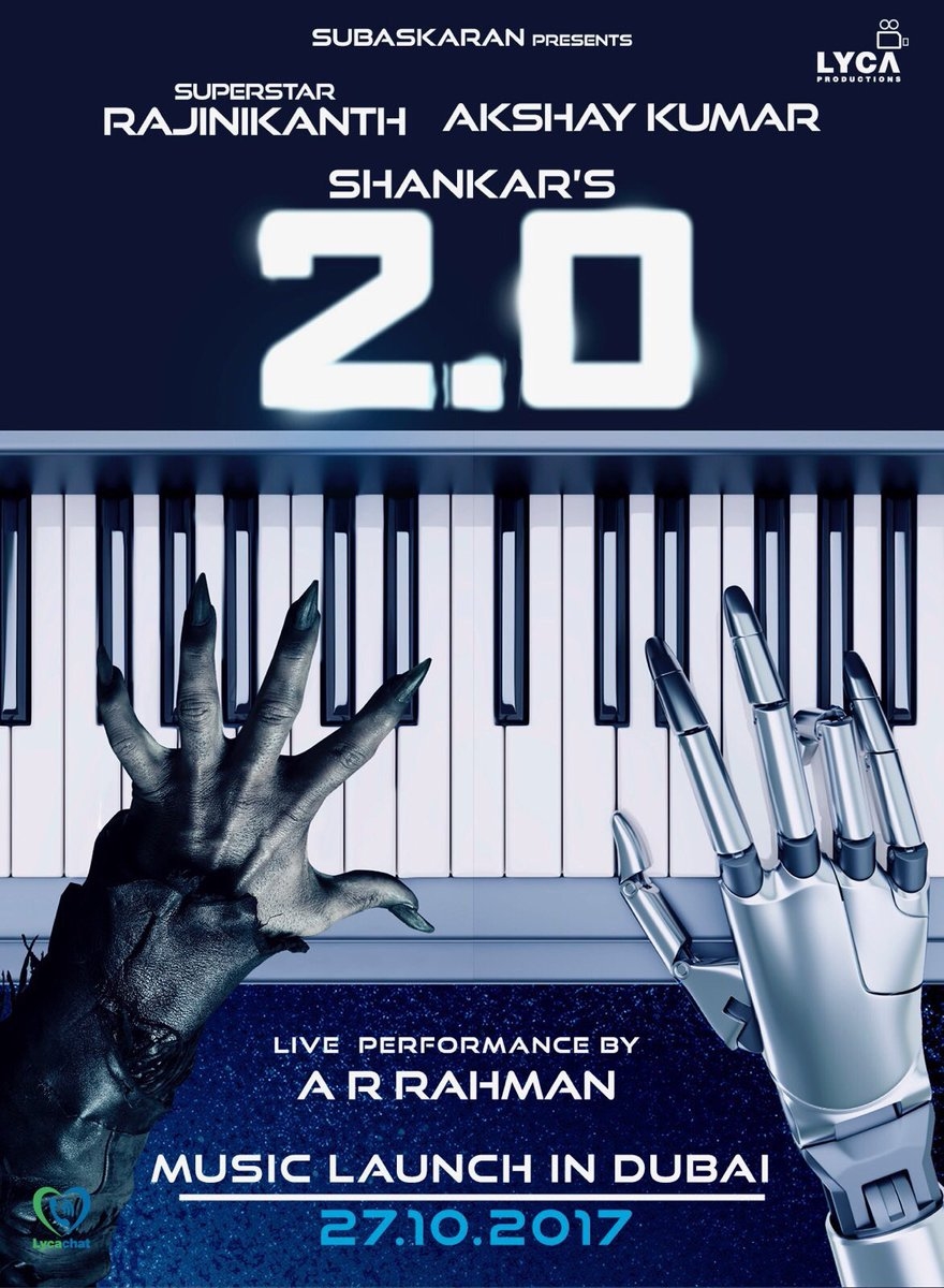 Two Point Zero Latest Poster, Two Point Zero New Poster, Rajnikanth in Two Point Zero, Akshay Kumar, Amy Jackson, Music Launch, Epic Music Launch, Dubai, Arab, Burj Khalifa