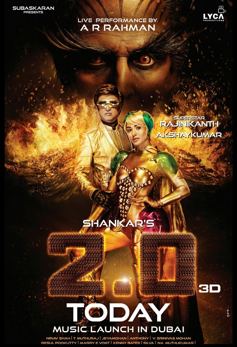 Two Point Zero Latest Poster, Two Point Zero New Poster, Rajnikanth in Two Point Zero, Akshay Kumar, Amy Jackson, Music Launch, Epic Music Launch, Dubai, Arab, Burj Khalifa