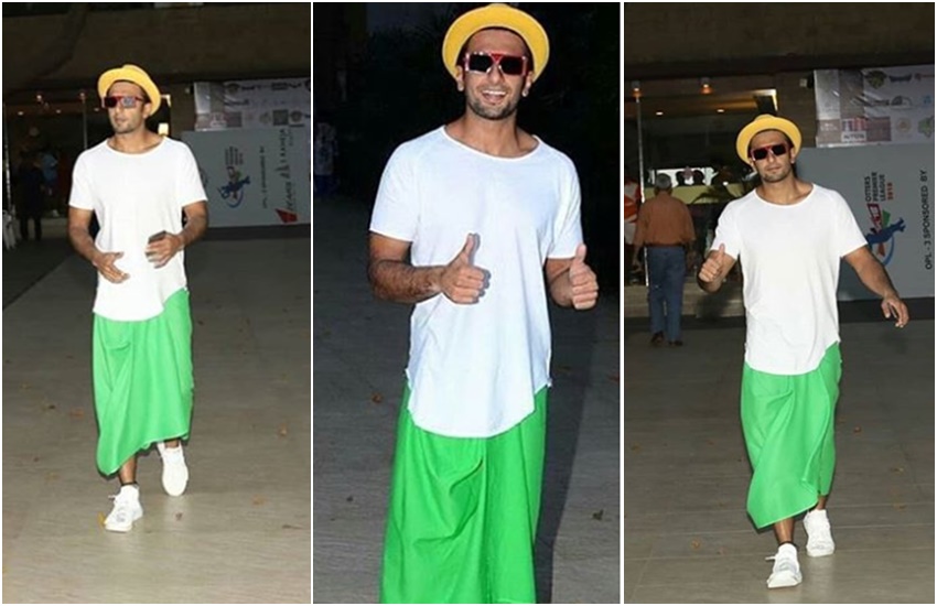 Ranveer Singh, actor Ranveer Singh, bollywood actor Ranveer Singh, Ranveer Singh photos, Ranveer Singh instagram, Ranveer Singh crazy look, Ranveer Singh in green lungi, Ranveer Singh lungi, Ranveer Singhlime lungi, Ranveer Singh lungi avtaar, Ranveer Singh on womens day, Ranveer Singh look, Ranveer Singh bold look, Ranveer Singh gully boy, Ranveer Singh film, Ranveer Singh latest picture, Ranveer Singh, padmaavat actor, entertainment, jansatta