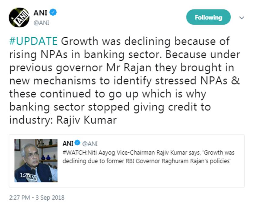 Economical Growth, Economy, Growth, Decline, Raghuram Rajan, Former RBI Governor, Policy, RBI, NPA, Banks, Industry, Credit, Loan, Large Scale Industries, Small Scale Industries, Medium Scale Industries, Niti Aayog, Vice Chairman, Rajiv Kumar, Claim, Business News, National News, Hindi News