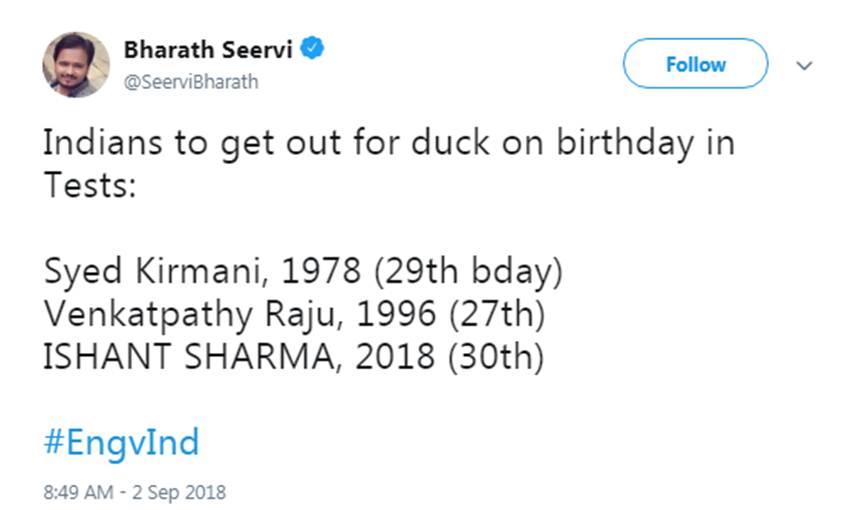 ind vs eng, india vs england, ishant sharma, fast bowler, birthday, duck, out, india vs england score, india vs england 4th test, india vs england test score, india vs england test, ind vs eng score, ind vs eng 4th test, ind vs eng 4th test score, cricket news, sports news, hindi news