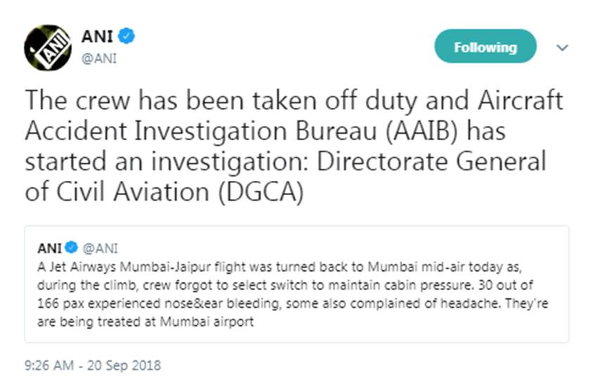 Jet Airways Flight, Mumbai-Jaipur Flight, Turned Back, Returns, Mumbai, Mid-air, Crew, Forgot, Switch, Cabin Pressure, Passangers, Nose, Ear, Bleeding, Complained, Headache, Treatment, Mumbai Airport, Mumbai News, Maharashtra News, State News, Hindi News