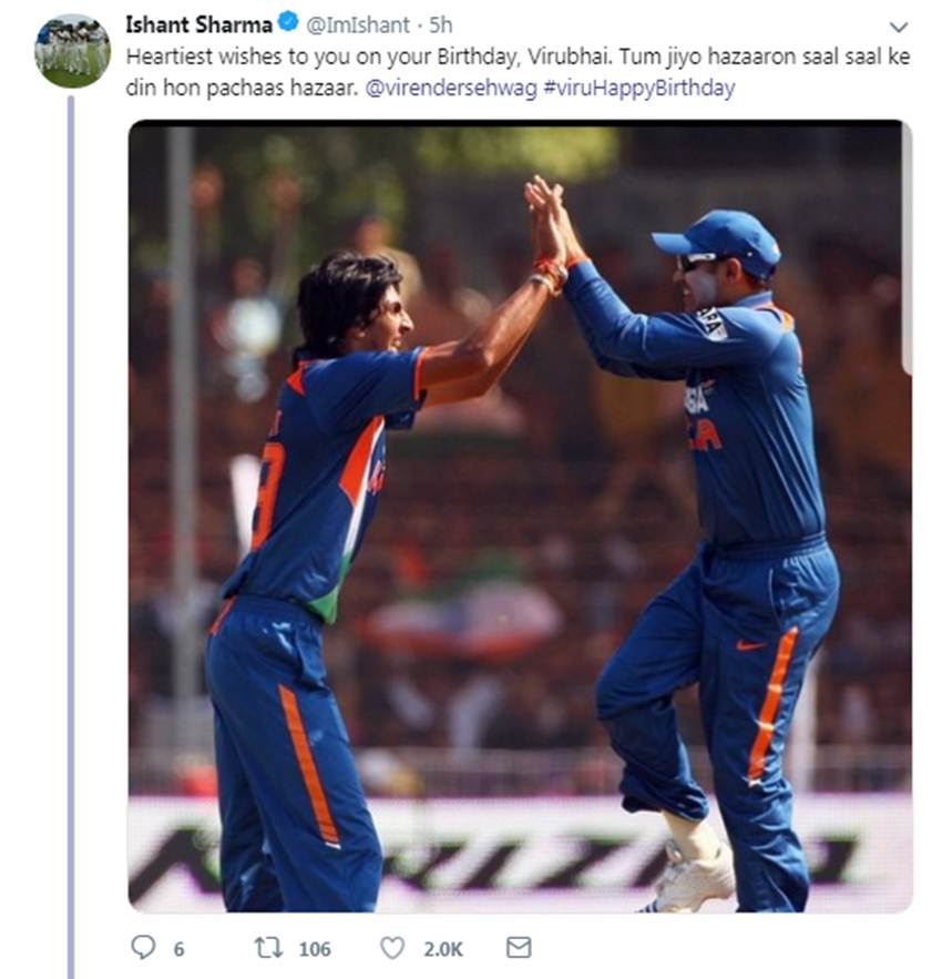 Virendra Sehwag, Birthday, Wish, Twitter, Ishant Sharma, Burz Khalifa, Shikhar Dhawan, Sports News, Cricket News, Trending News, Hindi News