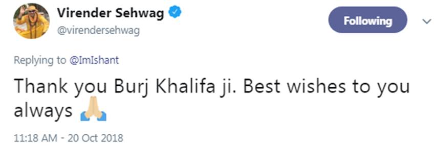 Virendra Sehwag, Birthday, Wish, Twitter, Ishant Sharma, Burz Khalifa, Shikhar Dhawan, Sports News, Cricket News, Trending News, Hindi News