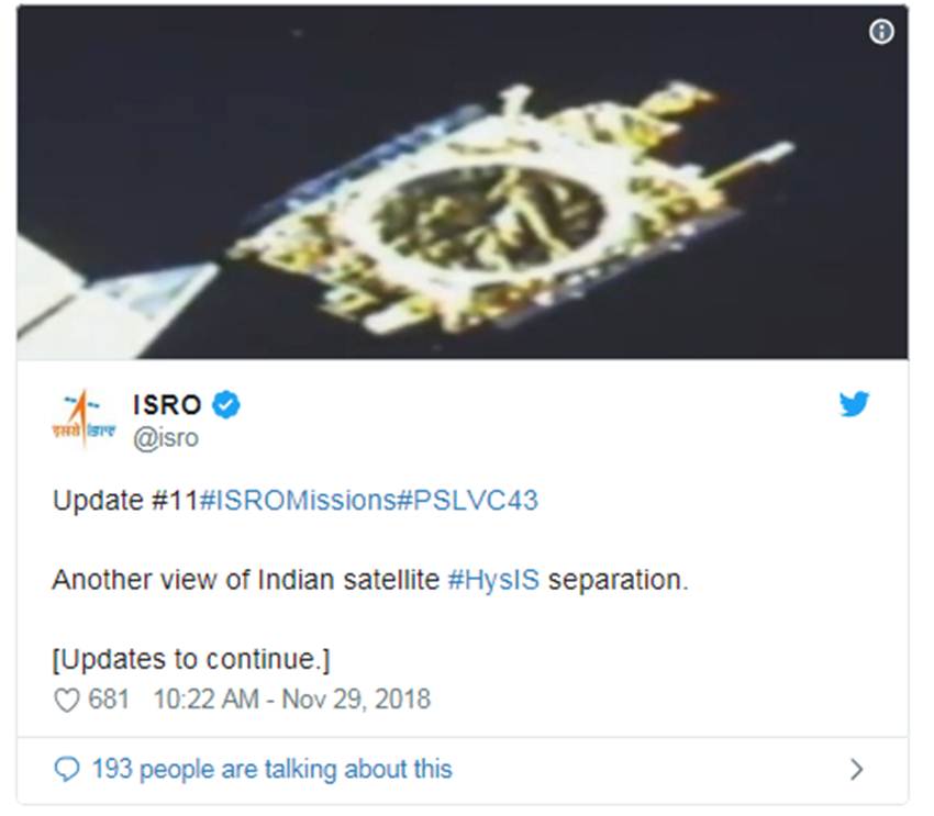 ISRO, ISRO Launch, Launch, HysIS satellite, PSLV-C43, US, Satish Dhawan Space Centre, Sriharikota, हाइपरस्पेक्ट्रल इमेजिंग सैटलाइट, सैटलाइट, महाउड़ान, पीएसएलवी, इसरो, satellite, pslv c43, ISRO missions, National News, Hindi News