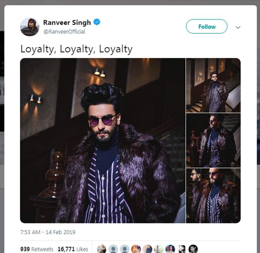 Ranveer Singh, Twitter