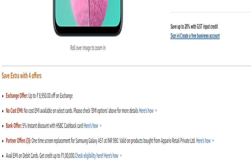 Samsung Galaxy A51 Amazon Offers