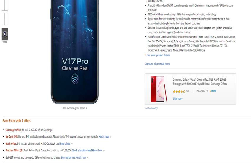 Vivo V17 Pro Price in India