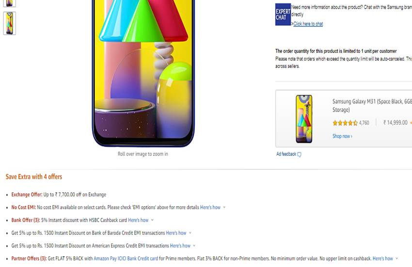 Samsung Galaxy M31 Price in India