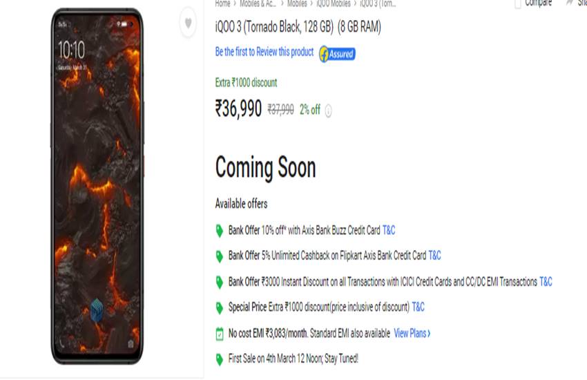 iQOO 3 Flipkart Sale