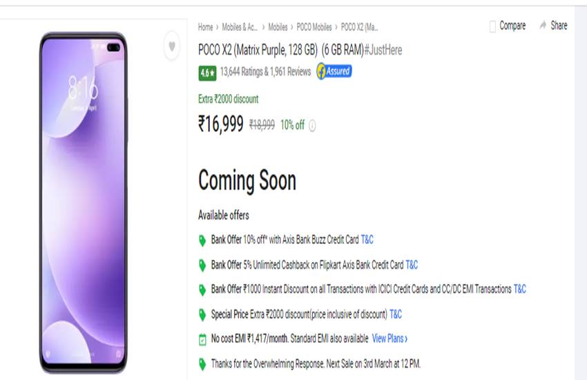 Poco X2 Price in India