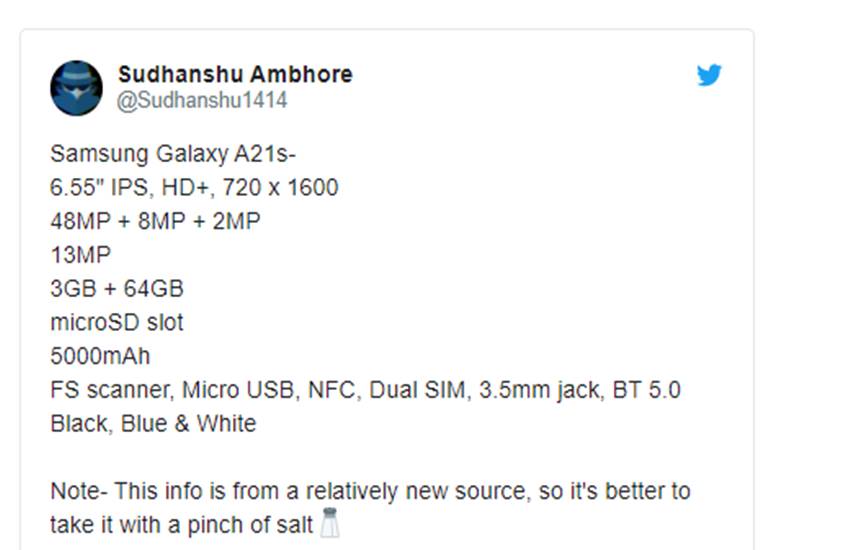 Samsung Galaxy A21s Specifications
