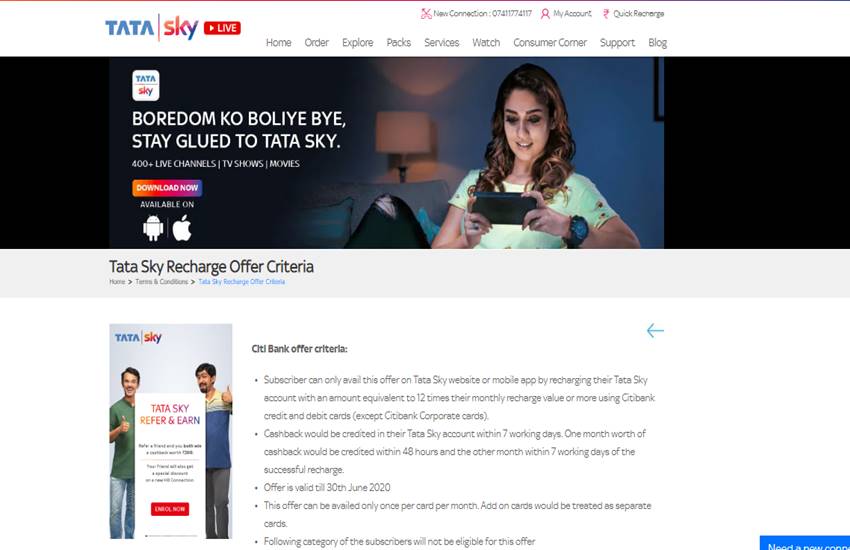 Tata Sky cashback offer