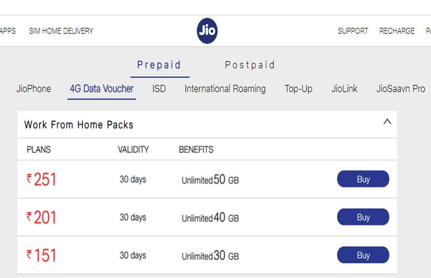 Reliance Jio work from home plan