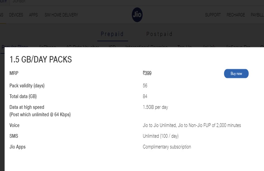 Jio Prepaid Recharge Plans List 2020