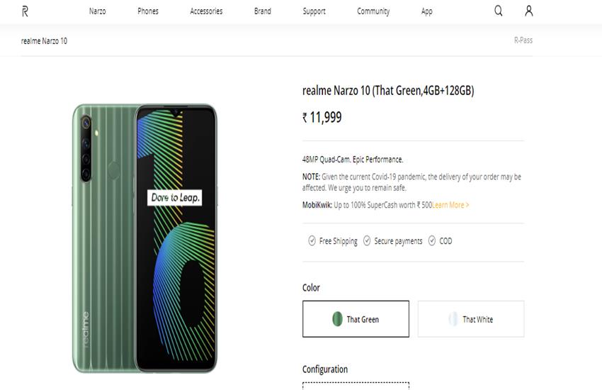 Realme Narzo 10 Price in India, Flipkart