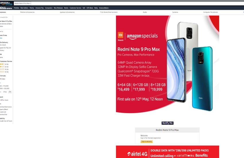 Redmi Note 9 Pro Max, amazon