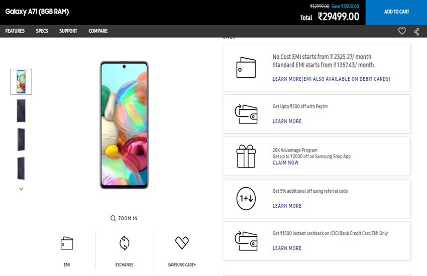 Samsung Galaxy A71 Price in India