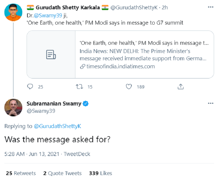 Narendra Modi, Subramaniam Swamy, India News
