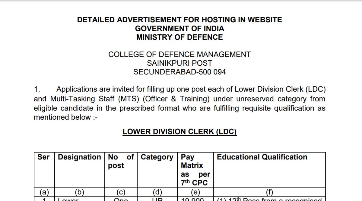 Ministry of Defence Recruitment 2022 Notification released for LDC and